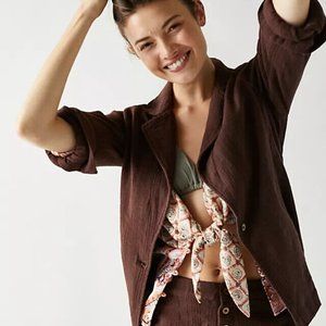 Free People Modern Endless Summer Brown Textured Blazer NWT L